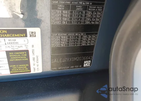 2021 Land Rover Defender 110 S из США, поврежденный, VIN SALEJ7RX0M2036642